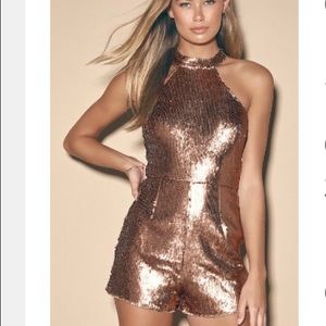 Lulus party girl copper sequin romper size small